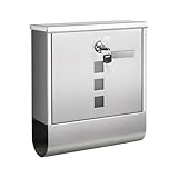 SONGMICS XXL Briefkasten, Edelstahl mit Zeitungsfach, Schloss mit Kupfer-Schließzylinder und drehbarer Abdeckung, Sichtfenster, Namensschild, einfache Montage, 11 x 37 x 37 cm, silbern GMB120E01