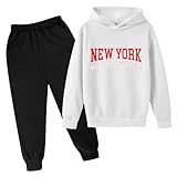Jogginganzug Kinder 2 Teiliges Outfit Mädchen Junge Trainingsanzug Hoodie Und Jogginghose Briefdruck Sportanzug mit Kordelzug und Taschen Herbst Winter Tracksuit Bekleidungssets