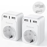 Reiseadapter USA Adapter Amerika Deutschland Stecker 2USB 1USB C (3A),4-in-1 Steckdosenadapter Reisestecker Stromadapter für Kanada Thailand Mexiko Wand Ladegerät Ladestation, Steckdose(2PCS)