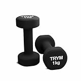 Trym Kurzhanteln - 2er Set, 1-5 kg Gewichte, Vinyl, Gusseisen, Rutschfest, Schwarz - Hantelset, Hanteln, Kurzhantel-Set für Aerobic, Pilates, Gymnastik, Fitness, Gym, Krafttraining (a) 2X1 kg)