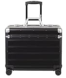 ALUMAXX 45169 Pilotenkoffer PANDORA, Trolley Aluminium, Piloten Rollkoffer Alu, Businesstrolley, Aktenkoffer, Alutrolley ca. 47 cm, Schwarz Matt, 47 x 36 x 25 cm, Aluminiumtrolley mit 4 x 360° Rollen