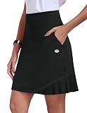 MoFiz Tennisrock Damen Activewear Rock Knielanger mit Innenhose Athletic High Waist Tennis Skort Golf Rock mit Tunnelzug Schwarz XS