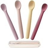 Moonkie Silikon-Baby-Löffel 4er-Set, Löffel mit weicher Spitze für die erste Phase der Säuglingsernährung, biegsame, kausichere Baby-Trainingslöffel, ideal für die Selbstfütterung und Led Weaning