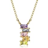e-h collection Silberkette, Baguette Multicolor Zirkonia Anhänger, 925 Silber rhodiniert oder vergoldet, 40 cm + 5 cm (925 Silber vergoldet)