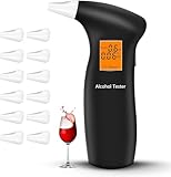 RUTIDA Alkoholtester, Polizeigenau Alkoholmessgeräte Promillemessgerät mit 12 Mundstücken, Professioneller Alkohol Tester mit Digitaler LCD-Anzeige und Halbleiter Sensorik