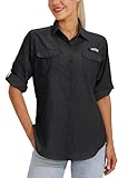 WILLIT Damen UPF 50+ Shirt Sonnenschutz Shirts Hemden Langarm Wanderbluse Safari Angel Shirts SPF Schnelltrockner Wandern Outdoor Shirts Schwarz L