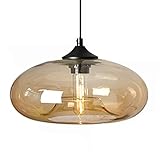 HJXDtech Bunt Glas Lampenschirm Hängelampe, Industrie Vintage Pendelleuchte E27 Loft Bar Deckenleuchte Einfache Leuchte Für Küche Schlafzimmer Wohnzimmer (Bernstein)