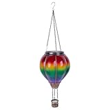 KUWUNG LED Solar Laterne Heißluftballon Windlicht, Heißluftballon Solarleuchten, Gartendeko für draußen, Hängende Solarlaterne für außen, Dekorativer Flammeneffekt, Regenbogen Ballon Solarleuchte