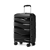KONO Koffer Trolley 55cm Reisekoffer Leicht Hartschalenkoffer mit TSA Schloss Zwillingsrollen Rollkoffer 4 Rollen (Schwarz)