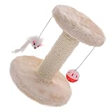 VICASKY Kratzbaum Sisal Katzen kratzpfosten mit Doppellagigem Plüsch und Hängenden Bällen Stabiler Kleiner Katzen krallenkratzer für Drinnen Kratzfester Katzenbaum in Beige