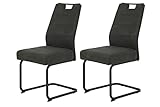 Hela Tische, 2er Set Schwingstuhl Kerstin XL-Breite, Microfaser Anthrazit, Vierkantgestell Schwarz, Komfortsitz Federkorb, 140kg belastbar