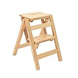Klapptritt mit 3 Ebenen, multifunktional, zusammenklappbar, Massivholz, Tritthocker, Haushalt, mehrfarbige Trittleiter, Hocker für Haushalt und Büro, 150 kg, natürlich, 2 Stufen