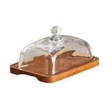 Glas-Butterdose mit Deckel – Klare Kuppel-Butterbehälter mit Griff, Große Käseplatte Abdeckung für Küchenarbeitsplatte, Kühlschrank und Tischdekoration (Dunkelbraun)