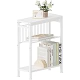 Lifenite Beistelltisch schmal, Couchtisch klein mit 3 Ablagen, Zeitschriftenhalter, Sofa Beistelltisch für schmale Räume, Drahtgeflecht, Nachttisch klein, für Wohnzimmer, Schlafzimmer,Weiß