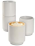 Cosumy Cappuccino Tassen Keramik Weiß 4er Set - Stapelbares Design - Spülmaschinenfest - Dickwandig (200ml)