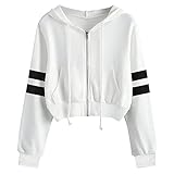 Kapuzenpullover für Damen mit Kapuze, Reißverschluss, lockere Passform, bauchfrei, 2024, Universitätspullover, Outfits für Teenager, langärmelig, Reißverschluss, einfarbig, Kordelzug, einfarbig,