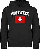 Kinder Hoodie Jungen Mädchen - Fußball EM WM - Schweiz Schriftzug mit Flagge | Switzerland - 152 (12/13 Jahre) - Schwarz - europameisterschaft schweizer fussball fu ball em- fanartikel em24