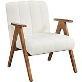 Yaheetech Ohrensessel aus Boucle-Gewebe, Loungesessel mit Armlehnen, Sessel mit Holzbeinen für Wohnzimmer/Schlafzimmer, Polstersessel Fernsehsessel Stabiler Rahmen bis 136 kg Belastbar Weiß