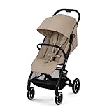Cybex Gold Kinderwagen Beezy mit One-Pull Harness, Ab Geburt bis ca. 4 Jahre (max. 22 kg), Kompakt und ergonomisch, Almond Beige (Beige mit schwarzem Rahmen)