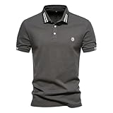 ZBJZUIMEI T-Shirts Für Herren Sommer Lapel Europäische Größe Dekoratives Baumwolle Hemd Gestickt Casual Kurzärmeliges Top-dunkelgrau-XL