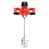 Qussse Rührwerk 1500W Farb-Mörtelrührer 6-Gang Einstellung Betonmischer, S-förmige Doppel-Blatt Spiralstange 57cm, Handrührwerk für Zement, Kittpulver, Farbe, Mehl