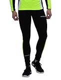 Airtracks Herren Thermo Funktions Laufhose Lang - Winter Running Tight - Warm - Atmungsaktiv - Reflektoren - schwarz - neon - L - Herren