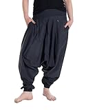 Vishes - Alternative Bekleidung - Lange Unisex Baumwoll Haremshose Schlupfhose Einfarbig Einheitsgröße 34-46 Schwarz