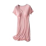 duxyoz Umstandsnachthemd für Damen, kurzärmelig, Stillnachtwäsche, weiches Stillnachthemd für Schwangerschaft, gepolsterte Knöpfe, Schlafshirt, bequeme Loungewear, Kleid, rose, XXL