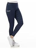 RIDING WORLD - Reitleggings für Mädchen Agadir | Leggings zum Reiten | Reithose mit Silikon-Vollbesatz & breitem Bund | Reiterhose mit 2 Handytaschen | Reitbekleidung in Marineblau | Größe 128