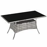 Outsunny Gartentisch Glastisch Esstisch Gartenmöbel Tisch, Polyrattan+Sicherheitsglas, Grau+Schwarz, 150x85x74cm