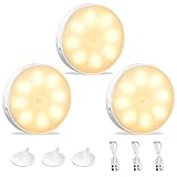 Nachtlicht mit Bewegungsmelder, 3 Stück LED Schrankbeleuchtung Treppenbeleuchtung Nachtlicht mit Bewegungsmelder USB Wiederaufladbar, 3 Modi Auto/On/Off, für Flur, Treppe, Schlafzimmer, Küche, Schrank