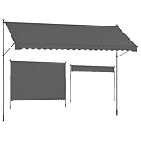 SONGMICS Klemmmarkise, Balkonmarkise, höhenverstellbar, mit Handkurbel, Sonnenschutz, für Balkon, Terrasse, Garten, 400 x 120 cm, anthrazit GSA402G02