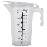 Plastikmessbecher, Messbecher mit Deckel und Ausguss, 250 ml transparenter Kunststoffkrug mit Griff, hitzebeständigem Absolventenbecher für flüssige Zutaten, Krug