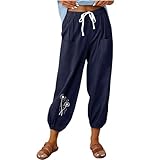 NSICBMNO Sommerhose für Damen, weites Bein, elastische Taille, lockere Sommerhose, Haremshose, Loungehose, Baggy-Hose, Boho-Hose, Strandhose, UK-Größe, 01#Marineblau, XL
