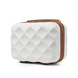 British Traveller Kosmetikkoffer Damen Beautycase Hartschalen Schminkkoffer Handgepäck Tragbar 31 * 25 * 17.2cm Make Up Koffer mit Handgriff und Spannengurt Creme