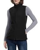 33,000ft Damen Fleece Weste Jacke Standkragen Ultraleicht Outdoor Westen Tops mit Taschen Reißverschluss Gilets Damenweste Schwarz 40