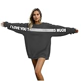 Generisch Damen Herren Unisex Pullover Rundhals Langarm Ohne Kapuze Valentinstag Print mit Durchgehendem Streifenmotiv Männer Frauen Lockeres Oberteil für Alltag Streetwear Reisen Arbeit Outfits