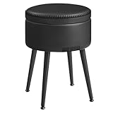 VASAGLE EKHO Kollektion - Sitzhocker, Sitzbank mit Stauraum, Sitztruhe, Kunstleder, Nähte, Mid-Century-Modern-Stil, modern, rund, Stahlbeine, bis 150 kg belastbar, tintenschwarz LOM005B01