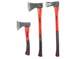 WALTER Axt-Set 3-TLG. 600g Handbeil, 1250g Spaltaxt und 2000g Spalthammer mit Fiberglasgriff | Ergonomischer Griff, Robust, Langlebig | Effizientes Holzspaltwerkzeug Axt Set für Holzbearbeitung