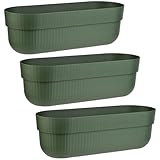 Engelland - 3 x Blumenkasten, Blumentopf, Farbe: Moos-Grün, Pflanzkasten mit Wasserspeicher/Drainagesystem und Abstandshalter, 50 cm, PP-Kunststoff, Balkonkasten, länglich, formstabil