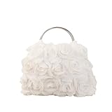 Clutch mit Rosenblüten und Rüschen, für Hochzeit, Abend, Satin-Blume, Clutch für Damen, beige, 1