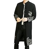 MUFURONG Herren Herbst Retro-chinesischer Stil Hanfu-Langmantel traditionelle Robe taoistische Tang-Manteljacke 1905 black L