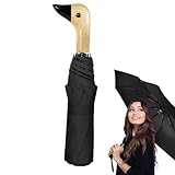 Entenkopf -Regenschirm - Kompakte Reiseweg, zusammenfaltende Regenschatten | Leichtes Sonnenschutzwinddach, tragbarer 3 -facher Sonnenschutz Parasol, Holzgriff Windschutzschild für Mädchen im Freien i