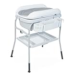 Chicco Cuddle & Bubble Ergonomische Babywanne mit Ständer und Wickeltisch mit Auflage und Weichem Reduzierkissen, Höhenverstellbar, Kompakte Schließung, Ablagefläche und 2 Räder, max. 11 kg