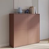Forte ALCIE Springs Highboard 120 130, moderner Schrank mit 4 Schranktüren, Wohnzimmer, Schlafzimmer, Holzwerkstoff, Terrakotta, 124,5 cm breit x 121,5 cm hoch x 34,9 cm tief
