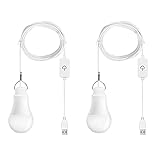 USB LED Lampe Birne 7W Warmweiß dimmbare 2er Pack,Kabel ist im Lieferumfang Schalter,für Camping, Wandern, Angeln, Wandern, Notlicht und andere Outdoor-Aktivitäten (Warmweiß-2700K)