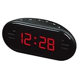 VILLCASE Radiowecker mit Großem Curved Display Fm Am Weckfunktion Snooze Funktion Rotes Design für Schlafzimmer Projiziert Decke