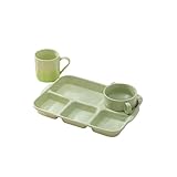 Kreativer und einfacher personalisierter Frühstücksteller, Keramikgeschirr für Zuhause, Esszimmer, Gitterteller, 3-teiliges Set, B-helles Milchgrün