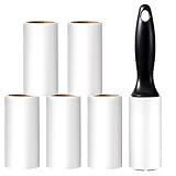 Vinabo Fusselrolle (1 Griff + 6 Rollen Klebeblätter),Selbstklebende Kleiderrolle,Extra Klebriger Tragbarer Fusselentferner,Fusselrolle für Kleidung,Haare,Sofa,Bett,Katzen- und Hundehaare – 60/Rolle