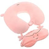 BESPORTBLE Nackenkissen aus Memory Foam U Förmiges Reisekissen mit Augenklappe und Druckknopfverschluss Nackenhörnchen für Nackenstütze und Schlafkomfort Rosa